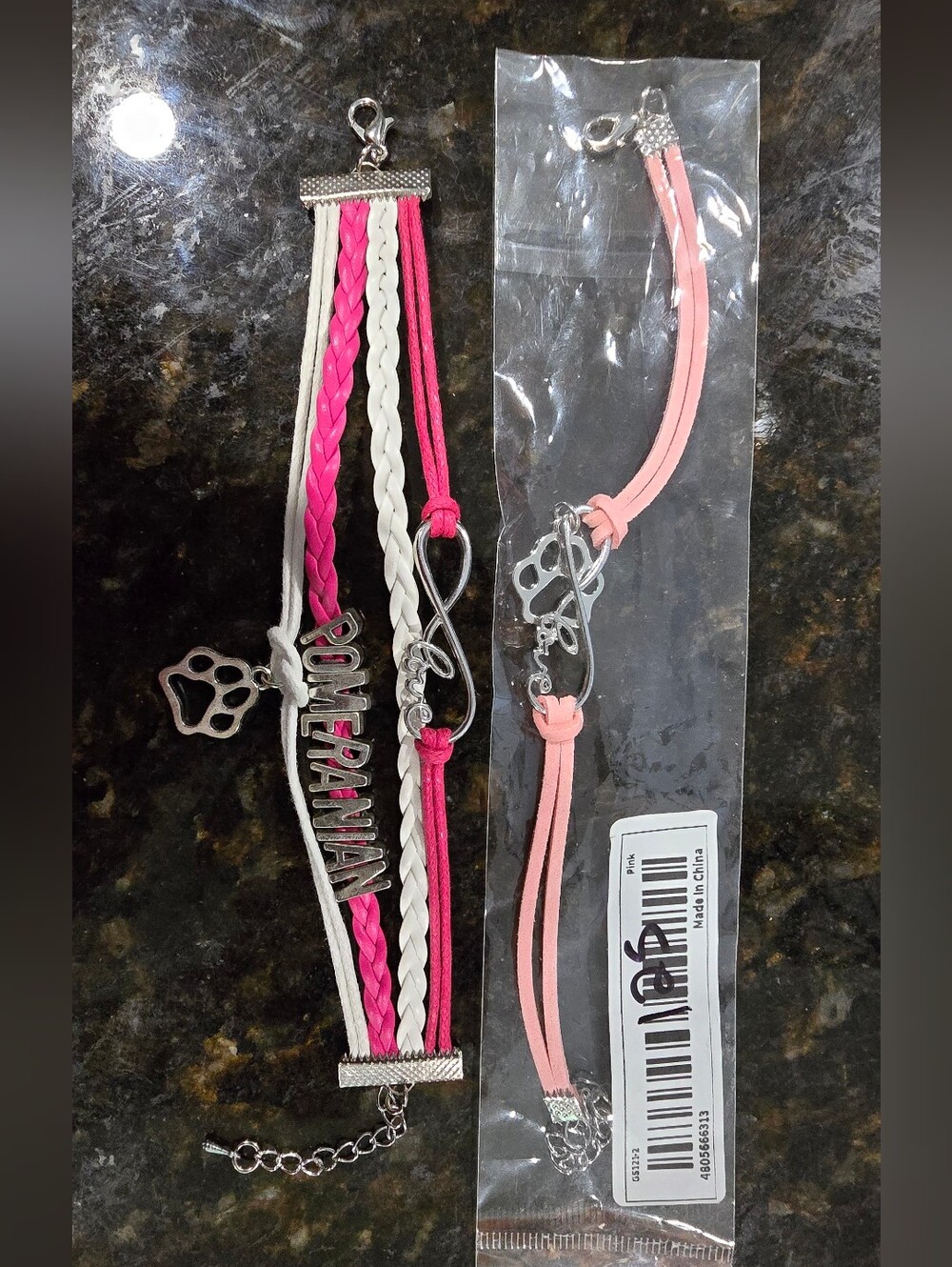 Pomeranian Infinity Love Paw Multi-Strand Bracelets - Pink & White